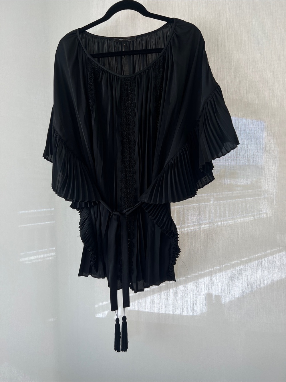 Vintage BCBGMaxAzria Pleated Black Tunic/Dress Tasseled Belt